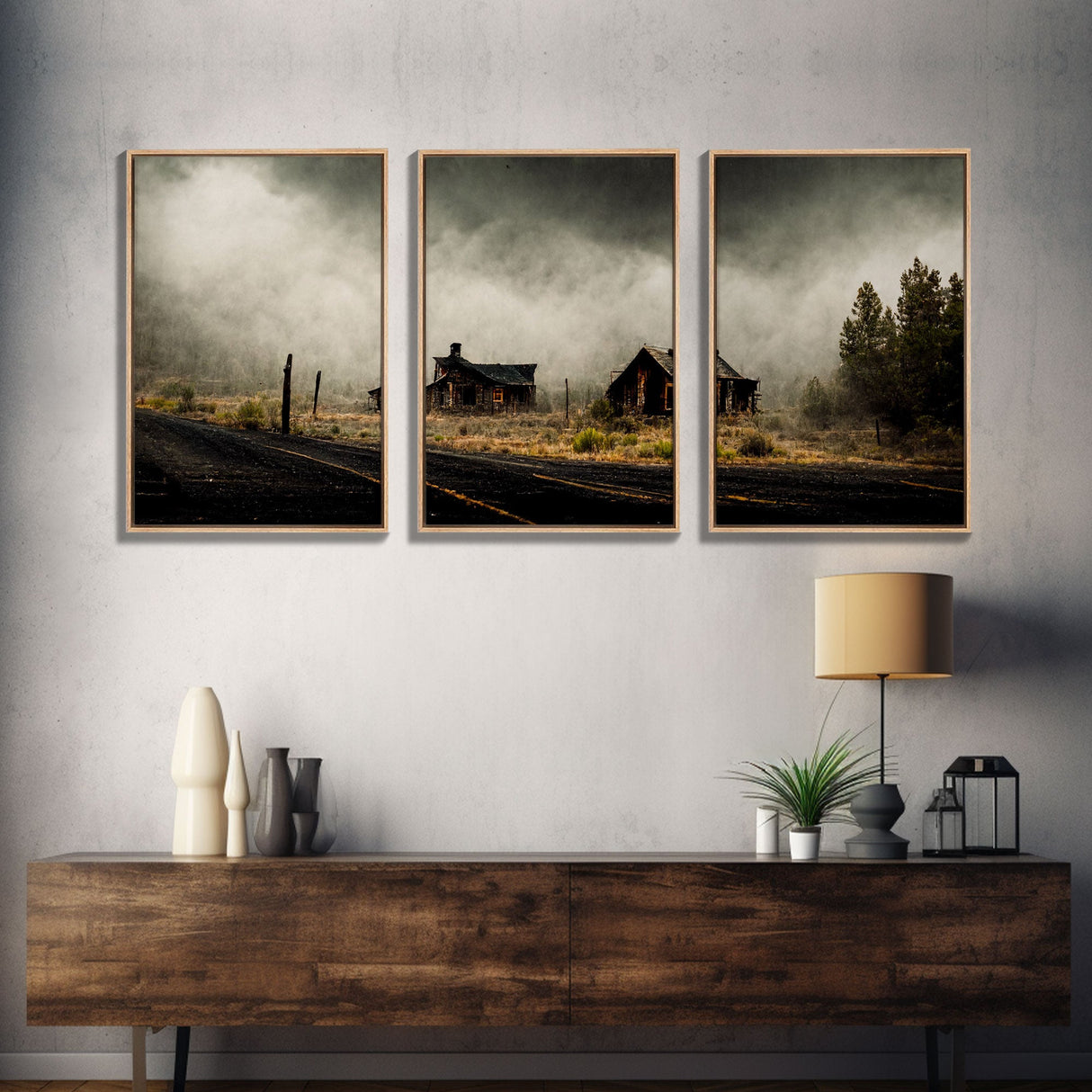 Abandoned Ghost Town, Wild America, 3 Piece Wall Art, Ready To Hang Canvas Print, Cool Living Room Wall Art Decor