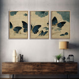 Japanese Butterflies, 3 Piece Wall Art, Ready To Hang Canvas Print, Cool Living Room Wall Art Decor