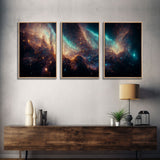 Galaxy of Stars, Scifi, String Theory, 3 Piece Wall Art, Ready To Hang Canvas Print, Cool Living Room Wall Art Decor