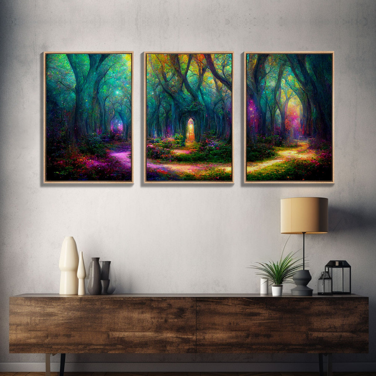 Fantasy wall art, canvas print, magical forest, fantasy landscape art, 3 Piece Wall Art, Ready To Hang Canvas Print