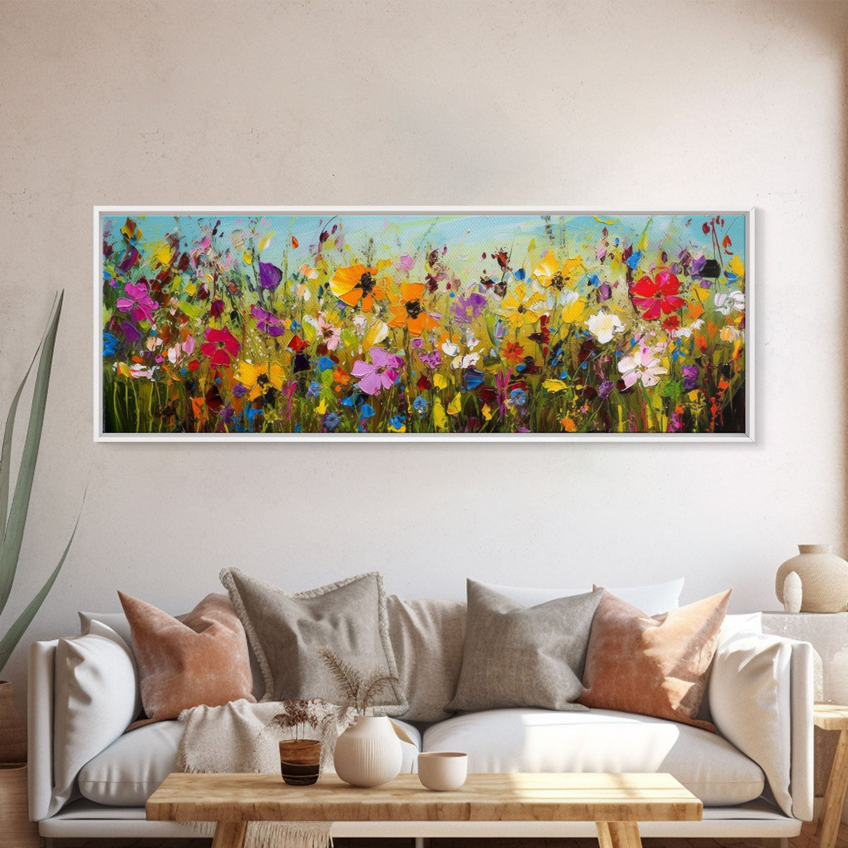 Panoramic Wildflowers Canvas Print, Beautiful Ultra-Wide Wall Art, Original Flower Painting, Floral Art, Botantical Wall Art, Oil Painting