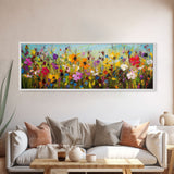 Panoramic Wildflowers Canvas Print, Beautiful Ultra-Wide Wall Art, Original Flower Painting, Floral Art, Botantical Wall Art, Oil Painting