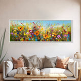 Panoramic Wild Flower Mural Canvas Print, Framed Wall Art, Minimalist Decor, Abstract Oil Painting Of Flowers, Floral Art