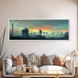 Night City Watercolor, Cyberpunk City, Ready To Hang Canvas Print, Panoramic, Videogame Concept Art, Watercolor Painting Of a Cyberpunk City