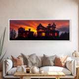 Spooky Victorian Haunted House, Panoramic Wall Art Canvas Print, Ready To Hang, Creepy Wall Decor, Gloomy Art, Scary Halloween Wall Decor