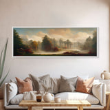 Hazy Forest Fantasy Art, Ready To Hang Canvas Print, Panoramic Art, Fog Covered Forest High Fantasy RPG Concept Art