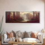 Hazy Forest Fantasy Art, Ready To Hang Canvas Print, Panoramic Art, Fog Covered Forest High Fantasy RPG Concept Art