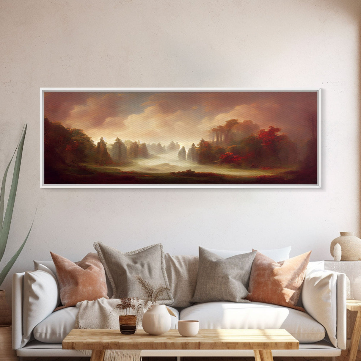 Hazy Forest Fantasy Art, Ready To Hang Canvas Print, Panoramic Art, Fog Covered Forest High Fantasy RPG Concept Art