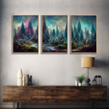 High Fantasy Forest Wall Art, Panoramic Art, Fantasy RPG Concept Art, 3 Piece Wall Art, Ready To Hang Canvas Print