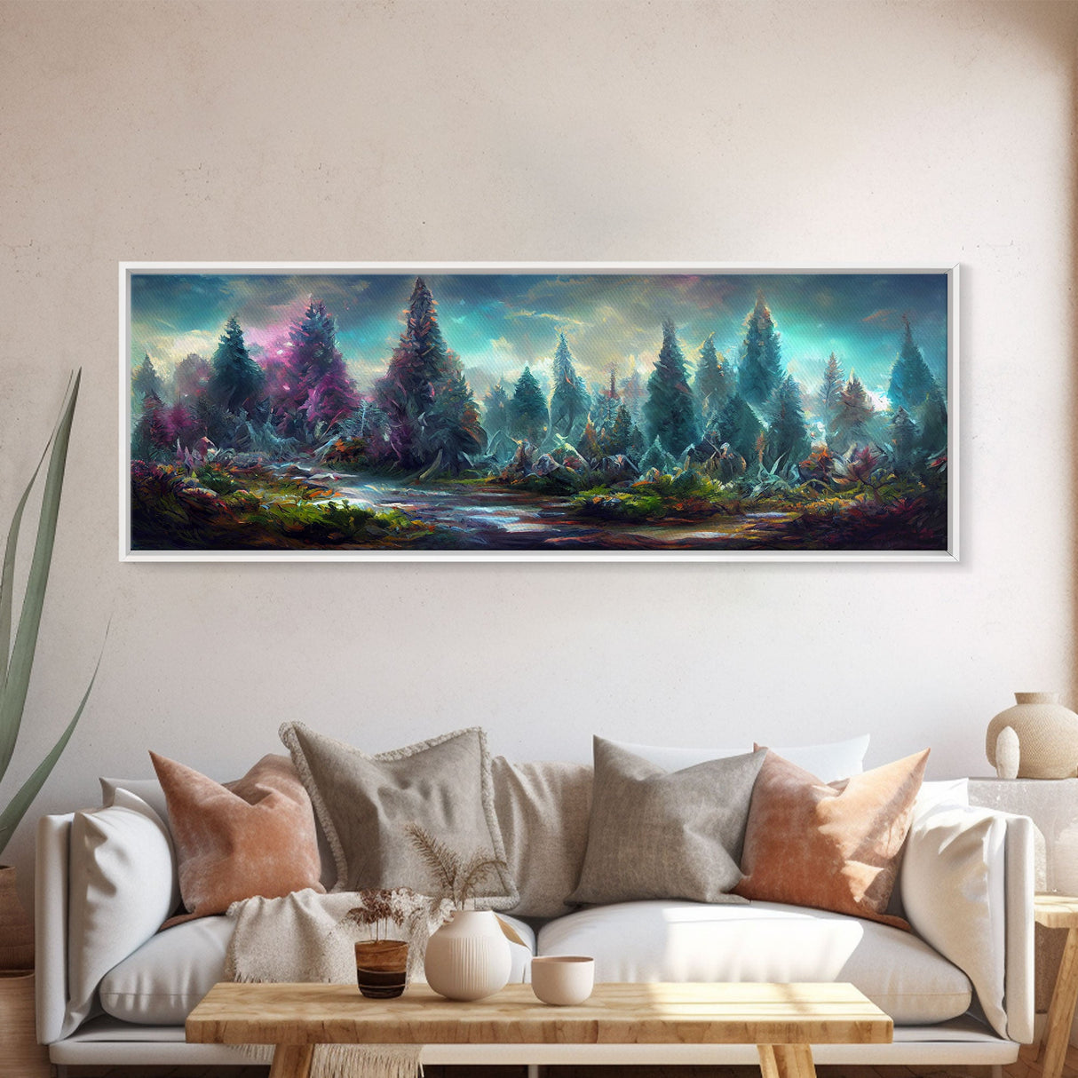 High Fantasy Forest Wall Art, Ready To Hang Canvas Print, Panoramic Art, Fantasy RPG Concept Art