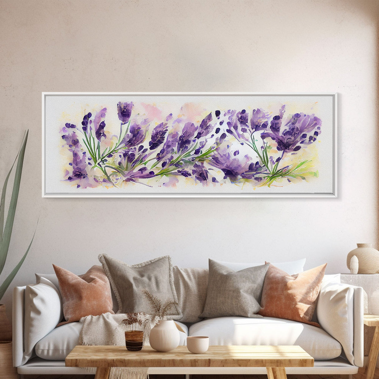 Lavender Wall Art, Ready To Hang Canvas Print, Panoramic Art, Floral Arrangement Wall Decor