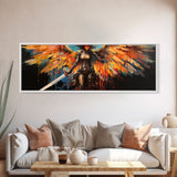 The Battle Angel, Framed Canvas Print, Game Room Art, Panoramic Painting, Panoramic Wall Art, Extra Large Wall Art