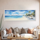 The Joy Of The Beach, Framed Canvas Print, Handmade Wall Art, Extra Large Minimalist Swimming Decor, Abstract Oil Painting, Panoramic Art