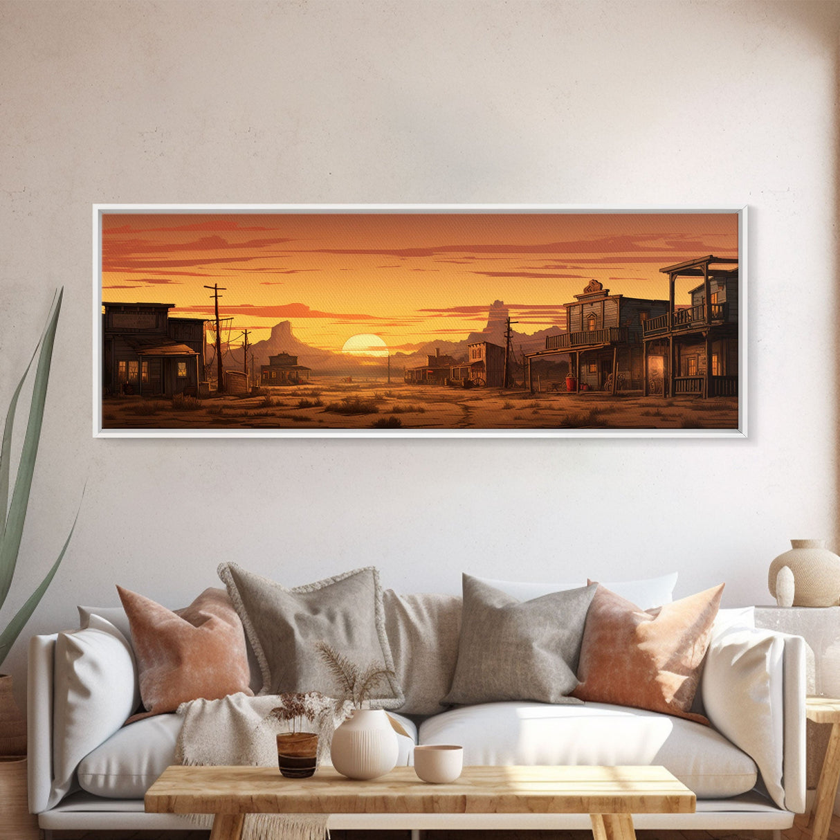 Abandoned Wildwest Ghost Town Framed Canvas Print, Panoramic Wall Art, Wild West Decor, Southwestern Farmhouse Decor, Boom Town Art