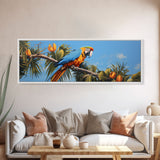 Panoramic Photo Print Of a Parrot, Framed Canvas Print, Tropical Beach Decor