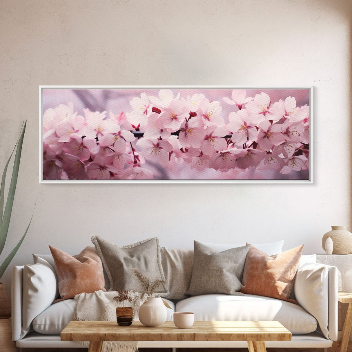 Cherry Blossoms In The Spring, Framed Canvas Print, Photography Print, Panoramic Wall Art, Above Sofa Decor