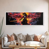 The Battle Angel, Framed Canvas Print, Game Room Art, Panoramic Painting, Panoramic Wall Art, Extra Large Wall Art