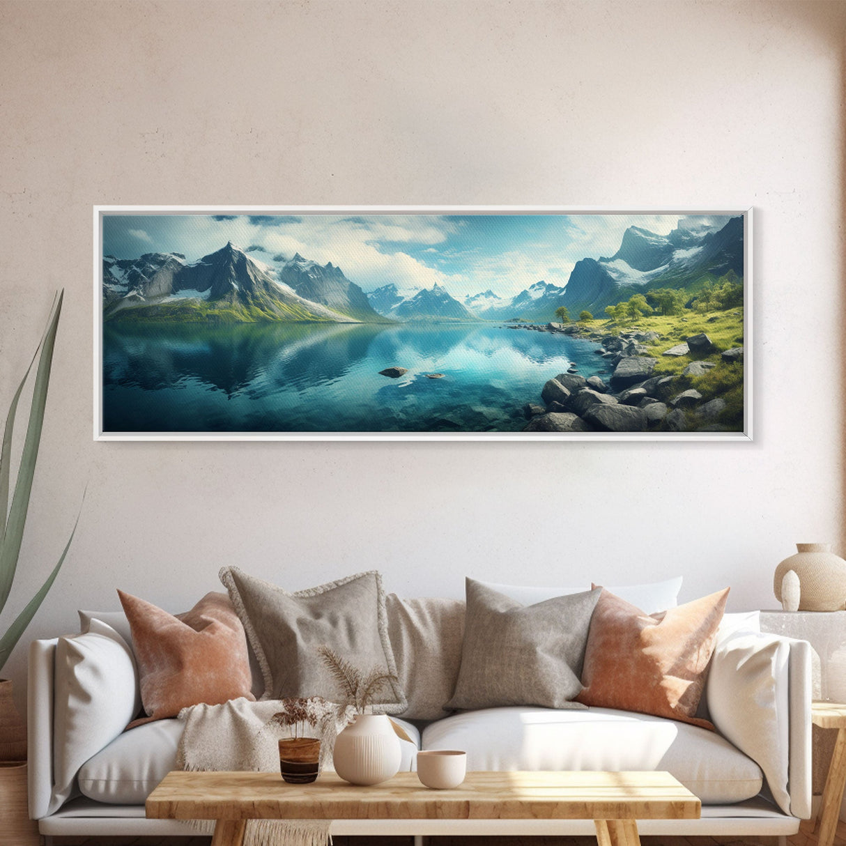 Panoramic Photography Print Of Fjords of Norway, Framed Canvas Print, Panoramic Landscape Photography Art