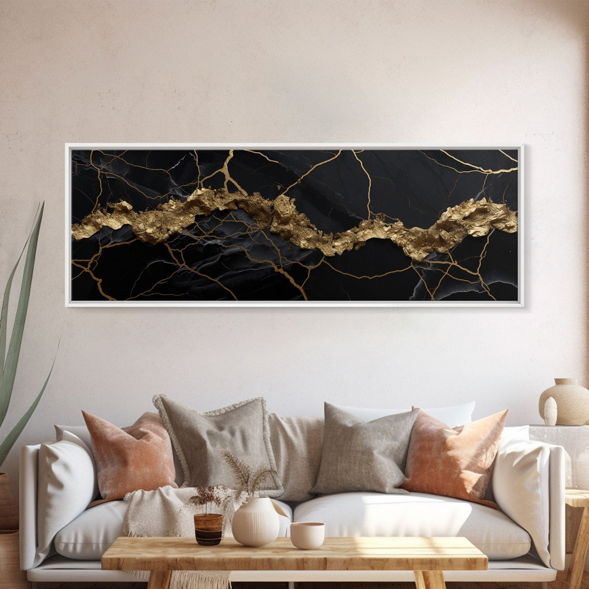 Black and Gold Marble Canvas Wall Art, Abstract Canvas Art, Panoramic Art, Large Wall Art, Marble Wall Decor, Large Canvas Art, Modern Art