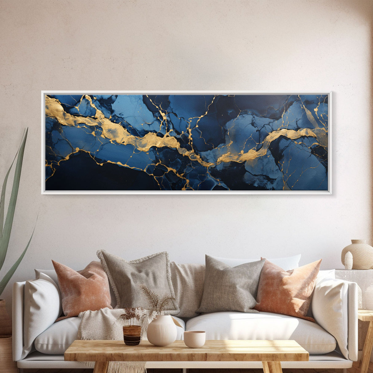 Black, Blue and Gold Marble Canvas Wall Art, Abstract Canvas Art, Panoramic Art, Large Wall Art, Marble Wall Decor, Large Canvas Modern Art