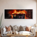 A Dumpster Fire, Panoramic Canvas Print, Wall Art, Living Room Wall Art