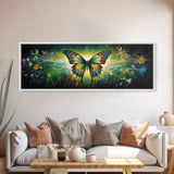 Panoramic Extra Wide Butterfly Wall Art Canvas Print, Framed Wall Art, Girl's Room Decor, Kid Room Art, Christmas Gift