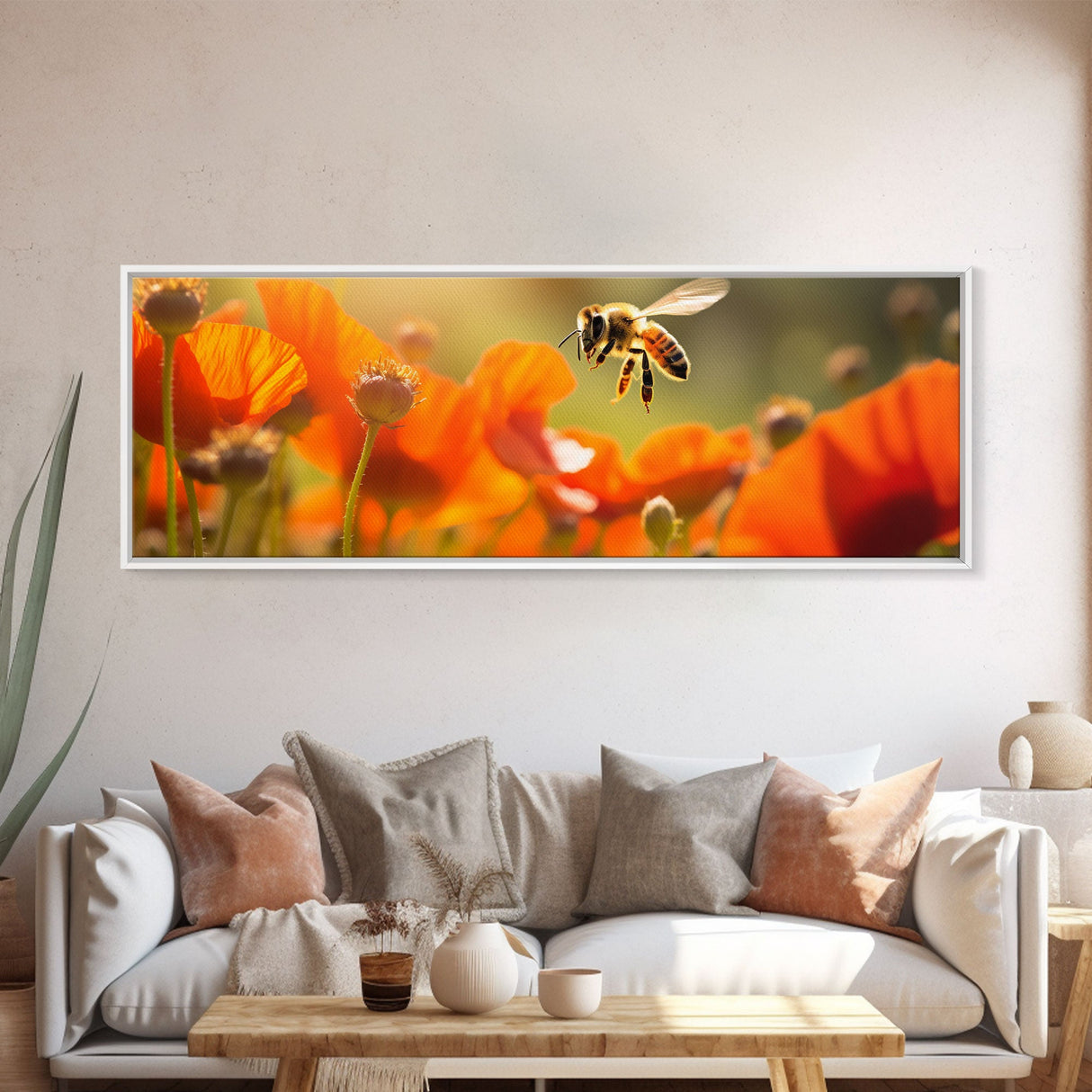 Panoramic Macro Photo Of a Honey Bee, Framed Canvas Print, Nursery Decor, Bee Art, Unique Wall Art / Gift Idea