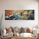 Panoramic Koi Pond Painting Canvas Print, Framed Wall Art, Unique Home Decor, Gift Idea, Art With Frame, Living Room Art