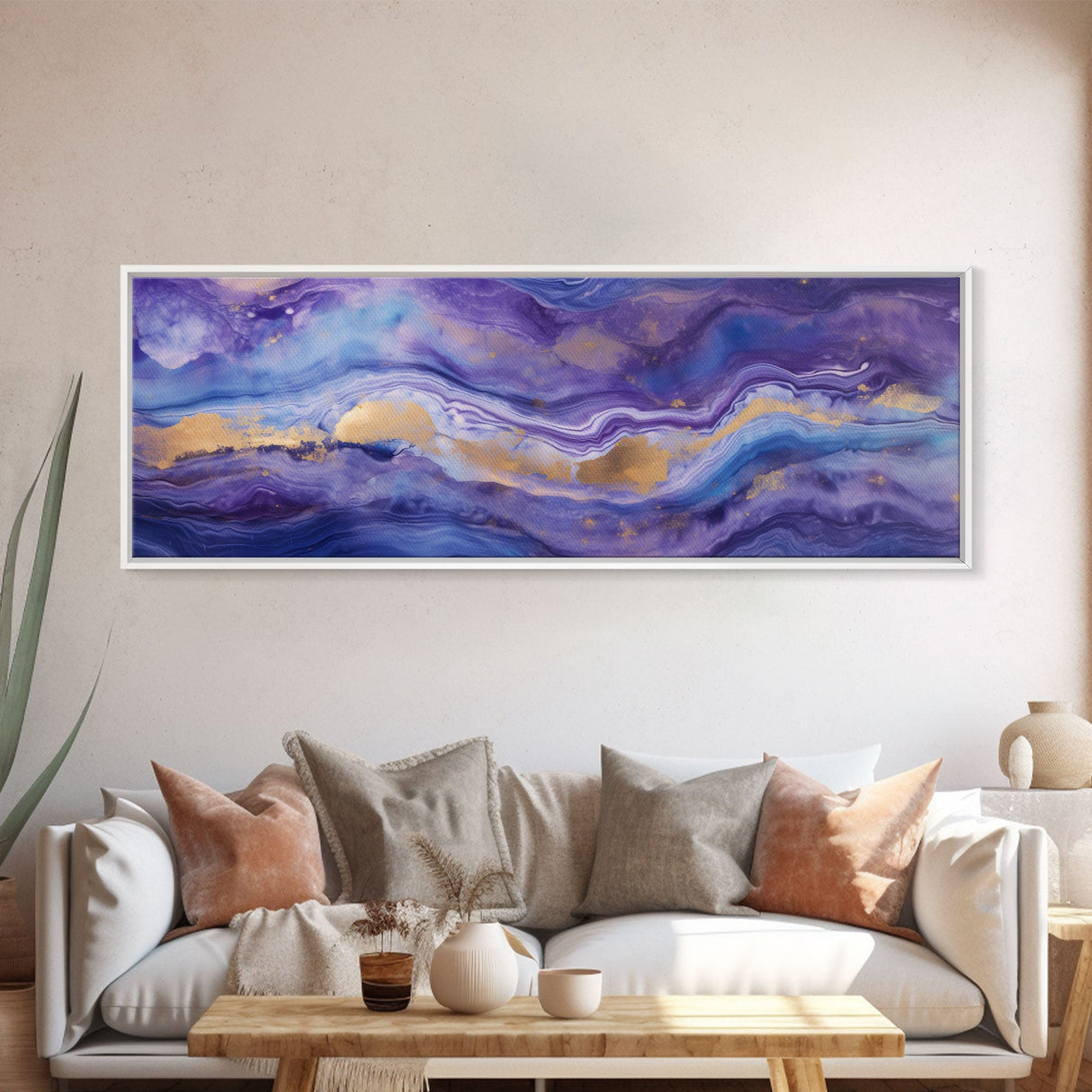 Purple Marble Canvas Wall Art, Abstract Canvas Art, Panoramic Extra Large Wall Art, Marble Wall Decor, Modern Art, Purple and Gold Art