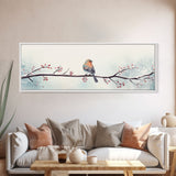 Panoramic Print Of a Bluebird On A Tree Branch, Framed Canvas Print, Winter Centerpiece, Autumn Decor, Fall Decor, Cute Wall Art