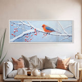 Panoramic Print of a Bluebird In A Snow Storm, Winter Decor, Christmas Centerpiece, Beautiful Animal Print, Animal Painting, Canvas Print