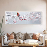 Panoramic Print of a Cardinal In A Snow Storm, Winter Decor, Christmas Centerpiece, Beautiful Animal Print, Animal Painting, Canvas Print