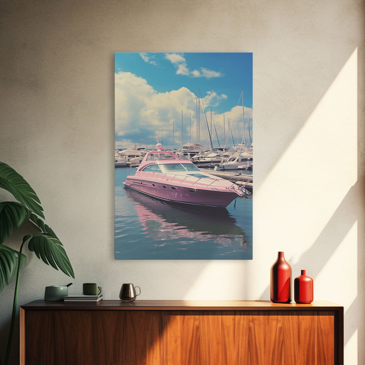 Pink Boat, Ocean Wall Art,  Nautical Wall Art, Canvas Print, Wall Hanging, Portrait Art, Travel Print, Modern Art Prints, Girls Room Decor