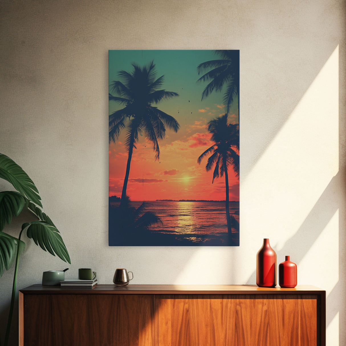 Tropical Wall Art, Palm Tree Art, Sunset, Beach Art, Canvas Print, Wall Hanging, Portrait Art, Home Office Art, Family Home Decor, RV Decor