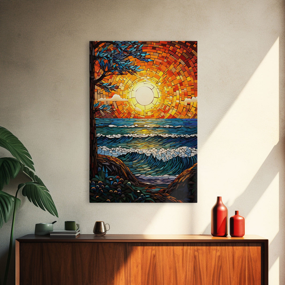 Ocean Wall Art, Beach Art, Sunset, Abstract Art, Canvas Print, Wall Hanging, Portrait Art, Real Estate Gift, Bookshelf Decor, Boho Wall Art