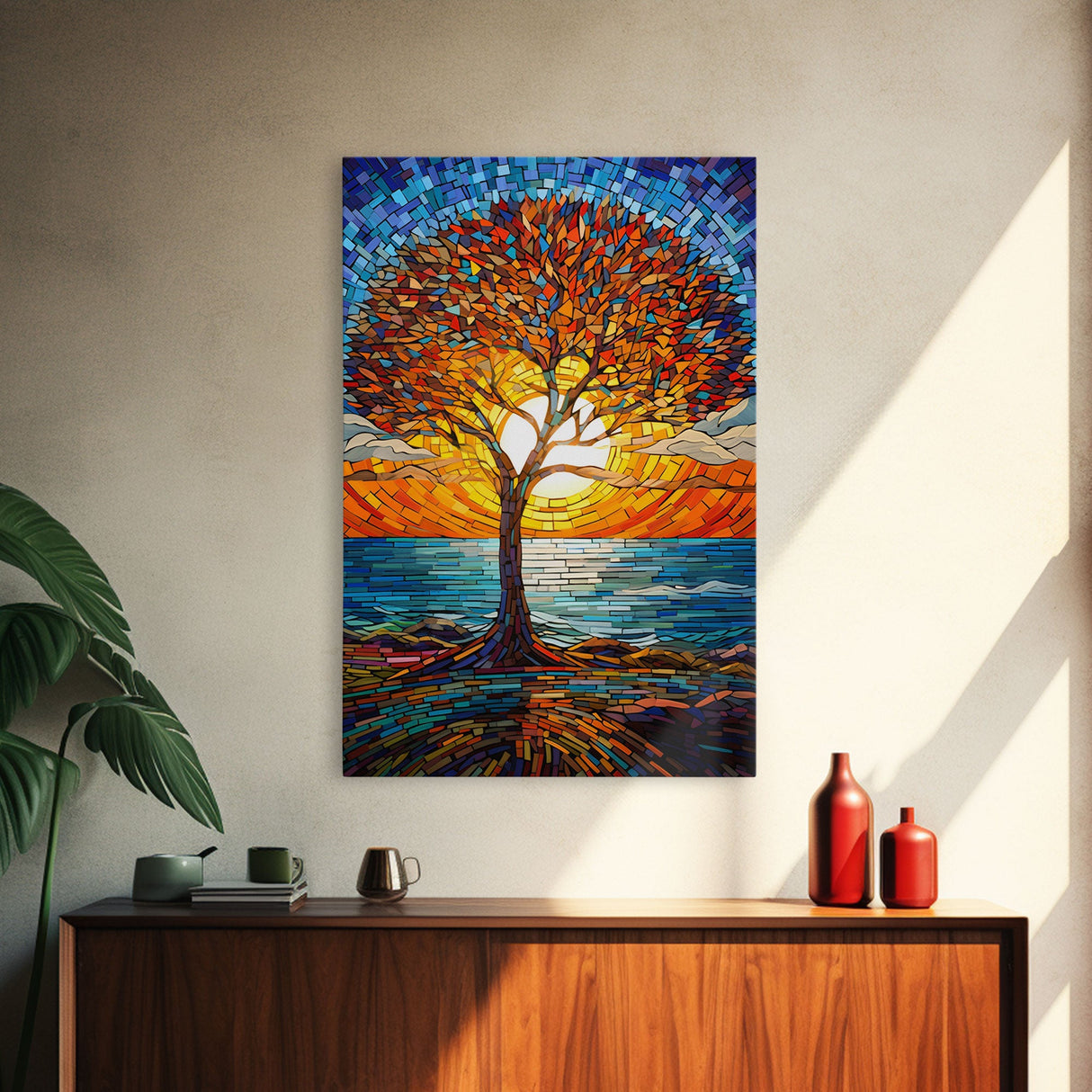 Sunset, Abstract Art, River Wall Art, Tree Wall Art, Canvas Print, Wall Hanging, Portrait Art, Thank You Gift, Rustic Wall Decor, Room Decor