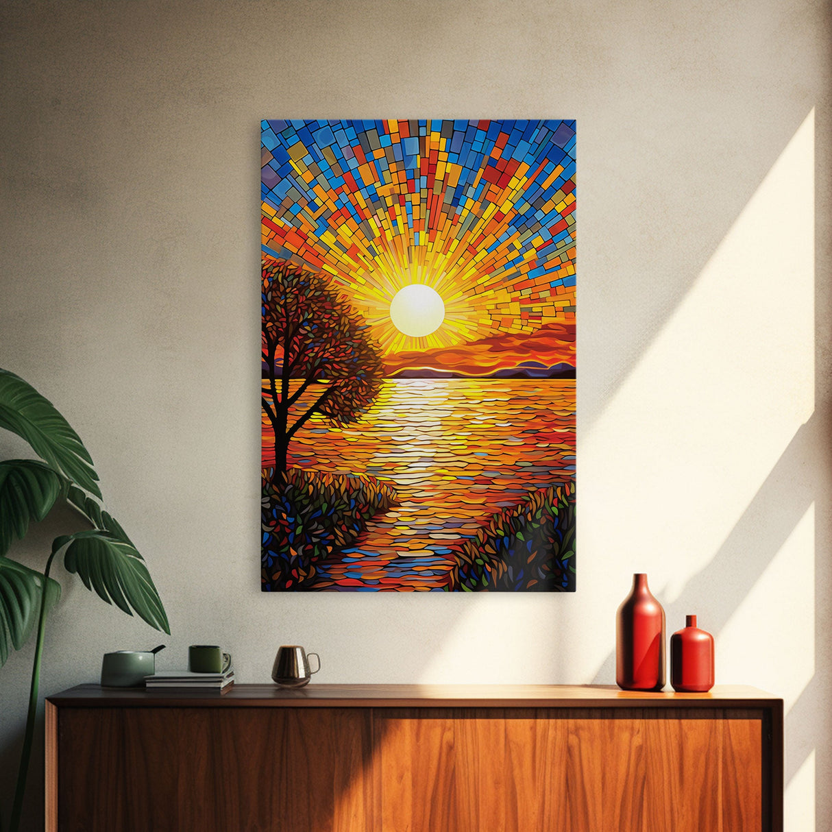 Sunset, Abstract Art, Tree Wall Art, Ocean Wall Art, Canvas Print, Wall Hanging, Portrait Art, Living Room Prints, Family Home Decor