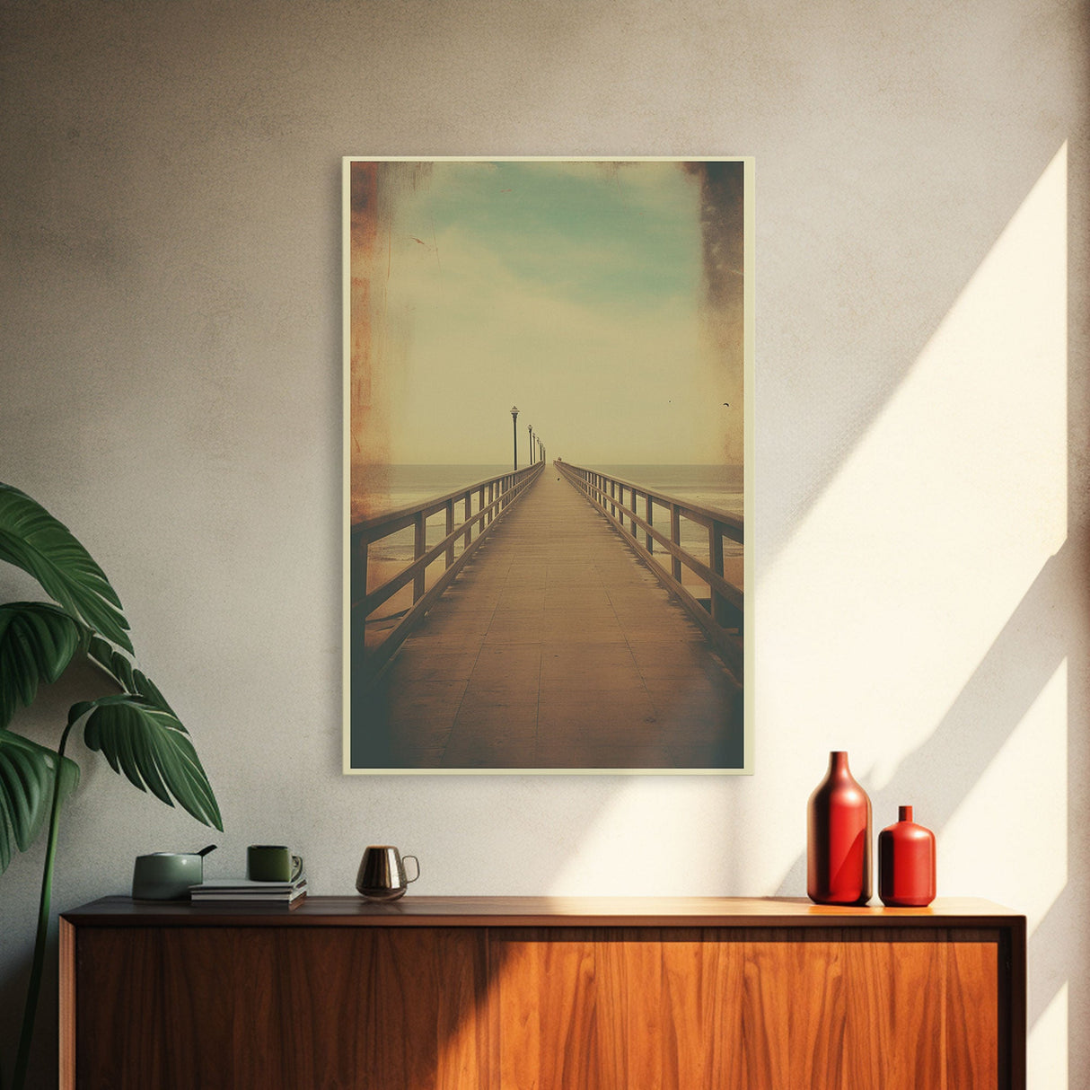 Pier, Minimalist Art, Ocean Art, Coastal Wall Art, Canvas Print, Wall Hanging, Portrait Art, Beach House Wall Decor, First Home Gift