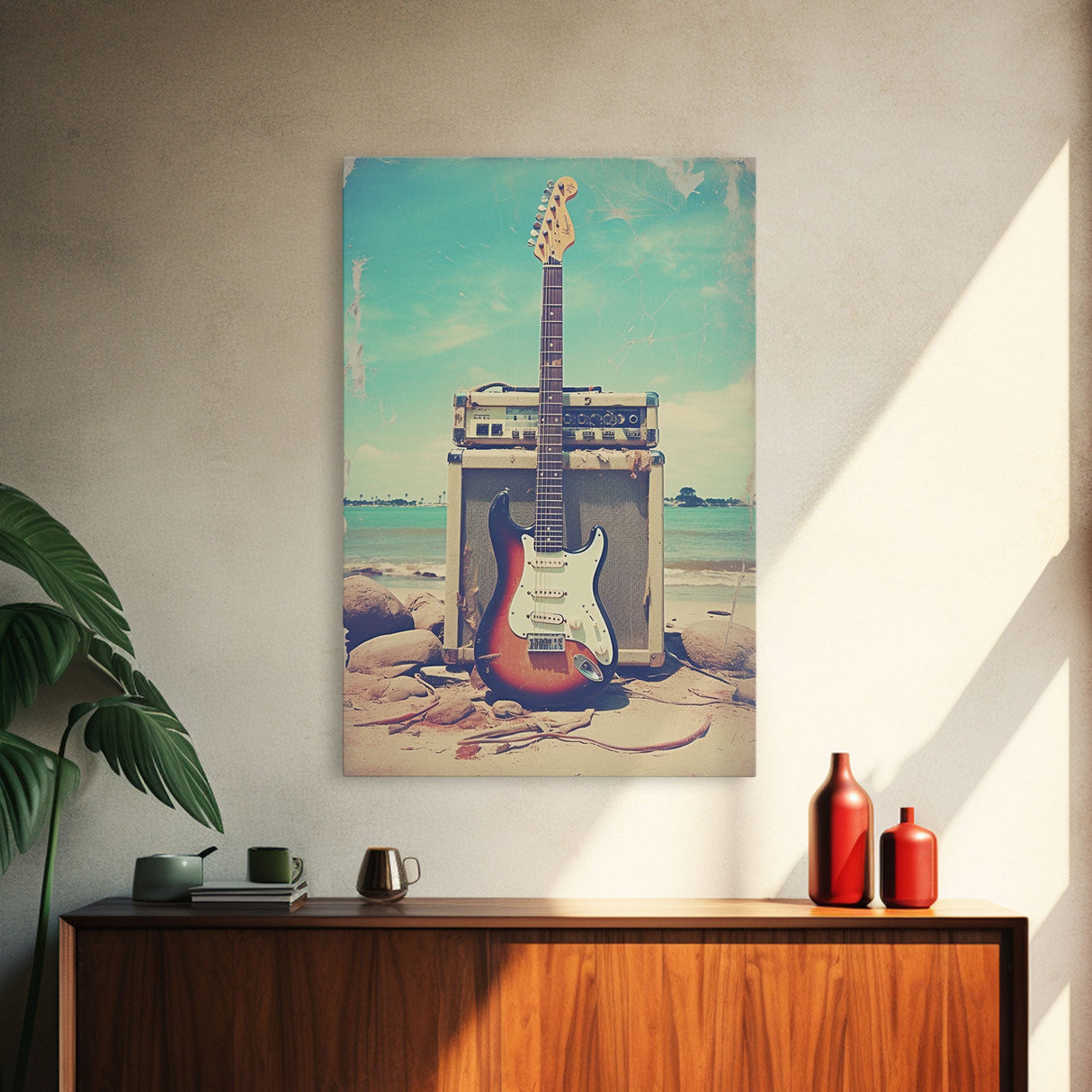 Electric Guitar, Guitar Wall Art, Music Wall Art, Canvas Print, Wall Hanging, Portrait Art, Guitar Player Gift, Music Wall Decor, Beach Art