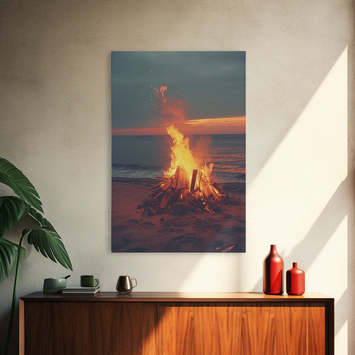 Beach Campfire Under The Stars, Photography Print, Framed Canvas Print, Beach House Decor, Coastal Decor, Beach Print, Beach Art