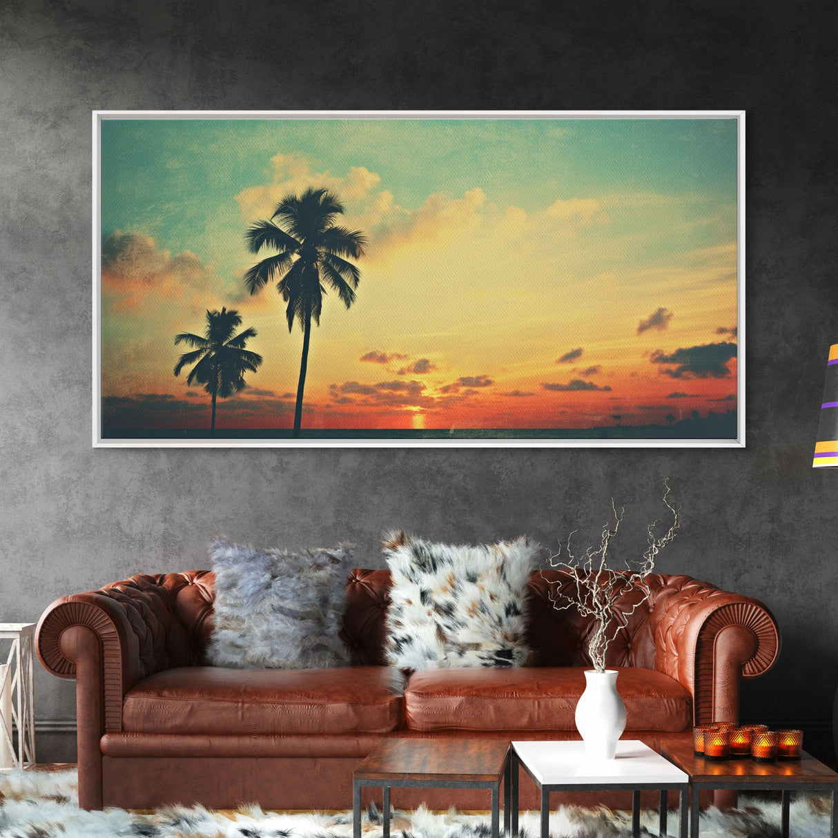 Distressed Old Photo Of Miami Beaches In the 1980s - Framed Canvas Print - Photography Print - Vaporwave Aesthetic Wall Art