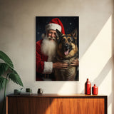 Santa Holding A German Shepherd, Framed Canvas Print, Christmas Wall Art, Xmas Art, Christmas Art Print, Santa Decor, Farmhouse Christmas