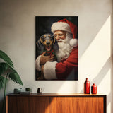 Santa and his Dachsund, Framed Canvas Print, Christmas Wall Art, Xmas Art, Christmas Art Print, Santa Decor