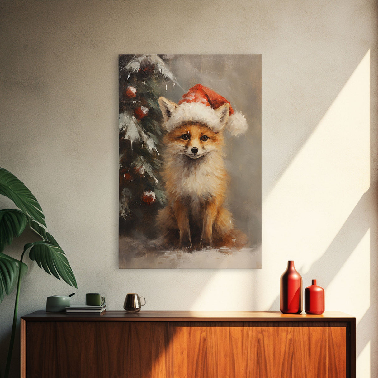 Cute Christmas Red Fox - Farmhouse Christmas Decor - Fawn Dressed For Christmas - Xmas Decor - Christmas Wall Art- Holiday Decorations