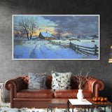 Beautiful Winter Snowy Farm Framed Canvas Print Rustic Christmas Decor, Christmas Wall Art and Holiday Art Prints, Gift Home Decor