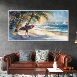 Surfer Christmas Tropical Canvas Print | Beach Christmas Art | 2024 Holiday Wall Art | Tropical Christmas Home Decor Gift Idea Coastal Decor