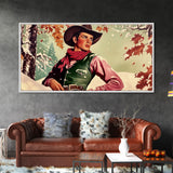 Snowy Cowboy Winter Decor Framed Canvas Print Western Holiday Art Moody Landscape Christmas Gift Wall Art Seasonal Decor