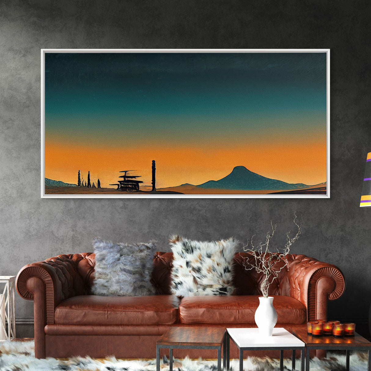 Orange and Teal Sunset Abstract Art, Framed Ready To Hang Canvas Print, beautiful wall art, guest room decor