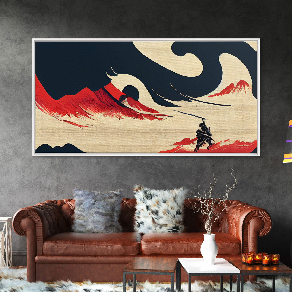 Samurai Fighting The Ocean, ready to hang canvas print wall art, framed canvas wall art, mancave decor