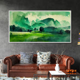 Emerald Green Watercolor Landscape Abstract, ready to hang canvas print wall art, framed canvas wall art